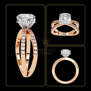 Anillo de Compromiso con Diamante Cultivado en Laboratorio, Doble Banda, Oro Sólido de 14K, Engaste de Media Eternidad, Certificado IGI, 2.50 Quilates en Total - Product Image 6