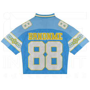 เสื้อฟุตบอลตาข่ายสีน้ำเงินแบบกำหนดเองสำหรับผู้ชาย คอวี แขนสั้น ลายซับลิเมชั่น เสื้อฟุตบอลวินเทจ เสื้อยืดตาข่ายผู้ชาย เสื้อฟุตบอลย้อนยุค - Product Image 2