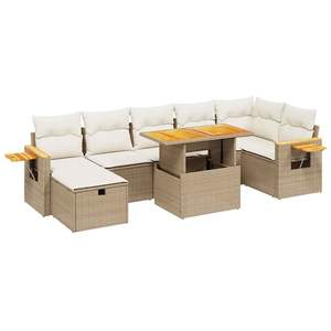 Set Divano da Giardino in Rattan PE Beige con Braccioli Regolabili Grandi - Product Image 2