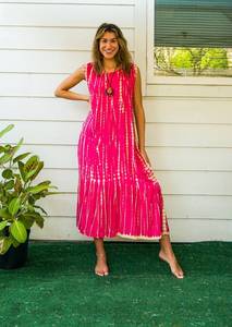 Vestido Maxi con Cuello en V y Estampado Tie-Dye, Diseño Moderno, Multicolor, Estilo Lindo, Sin Mangas, Cintura Natural, Corte en A, de Rayón - Product Image 4