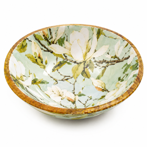 Juego de Ensaladeras de Madera de Mango Hechas a Mano de Primera Calidad con Acabado Esmaltado con Diseño Floral de Magnolia, Tazón de Madera para Servir Alimentos, Apto para Cocina - Product Image 1