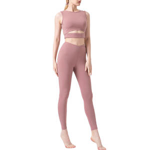 Ensemble de sport côtelé 2 pièces sans couture taille haute personnalisé pour femme 2026 – Legging et brassière de fitness avec logo personnalisé - Product Image 4