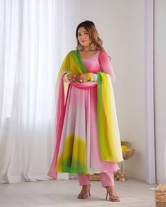 Pure Soft Heavy Fox Faux Georgette Fabric Inner Micro Cotton Reversible Quick Dry Wrinkle Free Anarkali Gown Party <b>Ankle</b>-Length - Product Image 1
