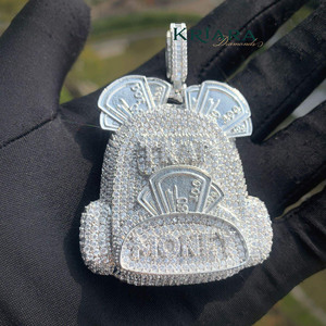 Colgante de Bolsa de Dinero, Plata 925, Chapado en Oro de 14K, con Moissanita, Estilo Hip Hop, Unisex, para Fiestas - Product Image 4