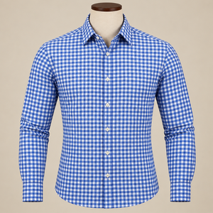 เสื้อเชิ้ตผ้าฝ้ายแท้ 100% ลายตารางสำหรับผู้ชาย เนื้อผ้านุ่ม ระบายอากาศได้ดี ทรงปกติ ปกเสื้อพับได้ สวมใส่สบายๆ ขายส่งเสื้อผ้าจากอินเดีย - Product Image 1