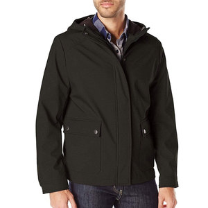 Veste imperméable à capuche pour homme avec fermeture éclair et poches, couleur noire unie, vêtement d'extérieur décontracté pour l'automne - Product Image 3