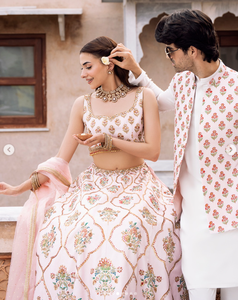 Ensemble de sari formel en soie brodée rose avec dupatta en filet, tenue de mariage indienne traditionnelle pour femmes - Product Image 3