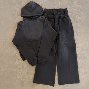 Conjunto Deportivo Unisex Gris Oscuro con Capucha, Sudadera Perforada Informal y Pantalones con Cintura Elástica, Corte Regular para Otoño - Product Image 4