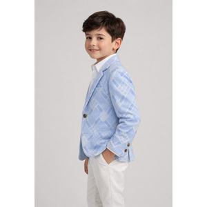 เสื้อเบลเซอร์พิมพ์ลายสีฟ้าและสีขาวสำหรับเด็กผู้ชาย - Product Image 1