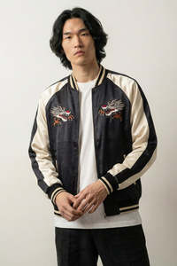 Tokyo Dragon Sukajan 'Raijin No Tora' Varsity <b>Jacket</b> Unisex <b>Patchwork</b> Winter Thin Souvenir Coated Hooded Men's - Product Image 4