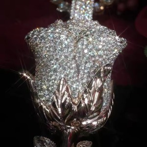 Colgante de Rosa de Lujo, Plata 925, Chapado en Oro de 18K, con Moissanita, Diseño de Flor, Joyería para Mujer, Regalo, Estilo Hip Hop, Rapper, Bling - Product Image 3
