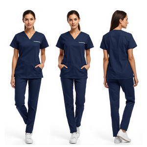 Conjunto de Uniforme Médico Unisex Personalizado en Color, 100% Algodón, Top con Cuello en V, Pantalones con Cordón y Bolsillos, Transpirable y Cómodo, Uniformes de Hospital Personalizados - Product Image 3