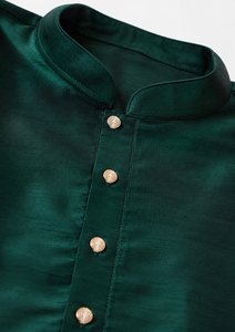 Wholesale Men Dark Green Silk Kurta Chinese Collar Ethnic Shirt <b>Indian</b> Traditional Party Wear Festive Tunic <b>Top</b> Custom - Product Image 5