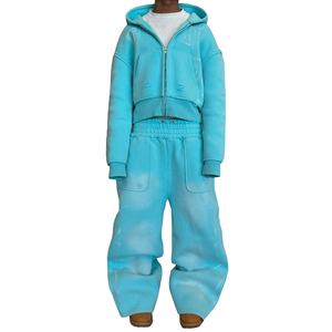 Chándales Personalizados de Alta Calidad para Hombre, con Cremallera, Estilo Holgado, Gruesos, Desgastados, Lavados al Ácido, 100% Algodón, Casuales, con Cremallera, para Invierno - Product Image 1