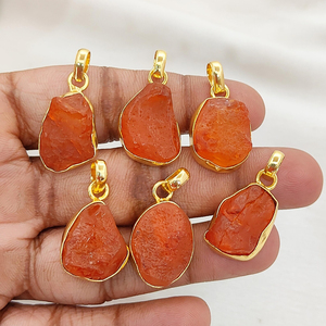 Colgante de Jaspe Rojo Natural con Engaste, Hecho a Mano, Piedra de Nacimiento, Chapado en Oro, Amuleto de Cristal Curativo, 10-12mm - Product Image 5