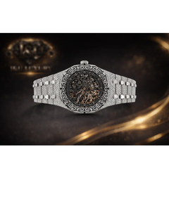 Montre à quartz vintage de luxe AMBER JEWELS unisexe, 46 mm, lunette en or jaune/blanc, cadran ajouré, verre saphir, étanche, fermoir à boucle - Product Image 3