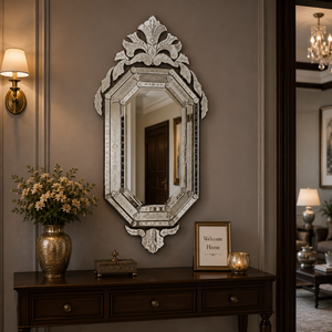 Miroir mural décoratif de style baroque vénitien vintage |   Miroir d'appoint en verre de luxe avec cadre sculpté orné pour la décoration intérieure - Product Image 3