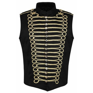<b>Men's</b> Scottish <b>Black</b> <b>Kilt</b> Vest Gold Embroidered Highland Waistcoat Band Style Vest Custom 2026 - Product Image 1