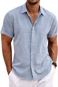Camisa Casual con Botones para Hombre Fly Fit 2025, 100% Algodón Orgánico Transpirable, Satinado, Estilo Urbano, Manga Corta, para Playa y Verano - Product Image 3