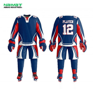 Ensemble de maillot et short de hockey sur glace personnalisé, sublimé, bleu, rouge, blanc, pour hommes et jeunes, tenue de match complète - Product Image 1