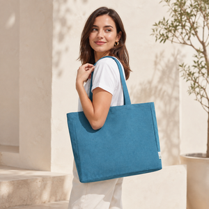 Sac fourre-tout en coton recyclé avec poche intérieure, 220 GSM, grand sac de shopping, logo personnalisé, vente en gros, OEM, ODM, fabricant en vrac, exportateur - Product Image 4