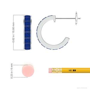 Blue Sapphire Hoop <b>Earrings</b> 14kt Yellow Gold Channel Set Princess Cut Sapphire <b>Fine</b> Jewelry for Women - Product Image 3