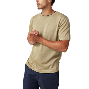 T-shirt à manches courtes pour homme, vert olive, col rond, coupe classique, couleur unie, jersey tricoté, coton respirant, 180g, écologique - Product Image 5