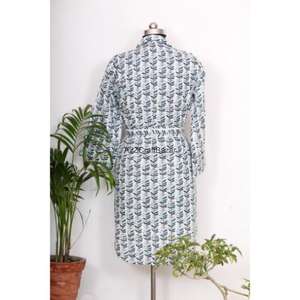 Robe longue en coton pur 100% imprimée au bloc, col en V, manches 3/4, boutonnée sur le devant, style club sexy, moulante, pour soirée formelle - Product Image 6