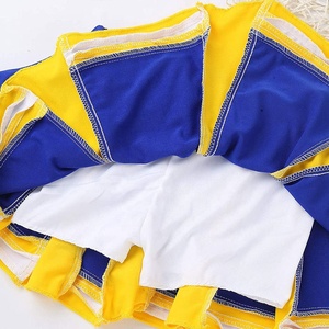 Blue-Yellow Cheerleading Uniform Set For Children Color-Blocked Sleeveless Top With Pleated-Skirt Kids Dance-Costume - Product Image 6