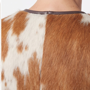 Chaleco de Cuero Auténtico con Pelo de Vaca para Mujer, Estilo Vintage, Tejido, con Cierre de Cremallera, Bordado, Transpirable y Ecológico - Product Image 5