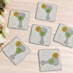 Classic Luxury Beaded Drinking <b>Straws</b> 1 with Martini Glass Design <b>for</b> Cocktail <b>Drinks</b> Washable Eco-Friendly Portable Coasters - Product Image 3