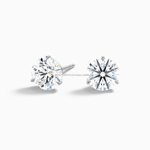 Pendientes de botón unisex de circonita tallada de 2 quilates, plata 925 chapada en oro, minimalistas, de lujo, certificados, para bodas y fiestas, regalo fino - Product Image 1
