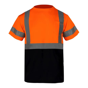 Hi Visibility Men's Workwear T-Shirt Polyester <b>Reflective</b> Safety Short Sleeve Uniform <b>Top</b> Yellow Black - Product Image 2