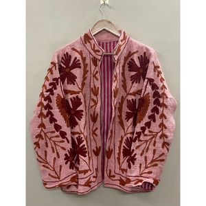Bohemian TNT Suzani Cotton Embroidered Short Jacket Windproof and Breathable Floral Design <b>Coat</b> Gift for Her/Mom - Product Image 6