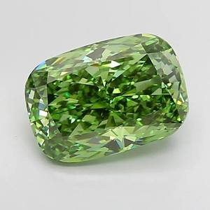 Diamante Sintético Verde Intenso de 2.00 Quilates, Corte Cojín Largo, Cultivado en Laboratorio, Certificado IGI con Mejoras de Calidad para Joyería - Product Image 1