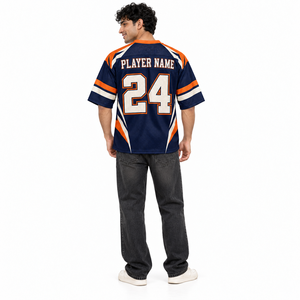 Camiseta Retro de Fanático del Fútbol Americano con Rayas Vintage, Cierre de Botones y Letras Deportivas Clásicas para Personalizar - Product Image 3