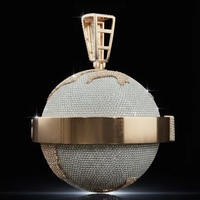 Pendentif globe diamanté Iced Men's Party the World Is Yours en or rose 925 et or blanc, luxe, style hip-hop, serti de diamants, pièce maîtresse