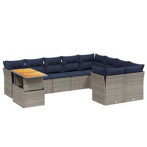 Juego de sofá de patio de ratán polivinílico gris de 10 piezas con cojines colección de muebles de exterior duraderos - Product Image 2