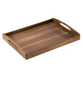 Plateau de service rectangulaire en bois d'acacia naturel fait main de luxe avec poignées, plateau en bois multifonctionnel pour le thé, le café et la décoration de la maison - Product Image 1