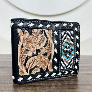 2025 Simple Vintage Style hommes véritable à la main usiné en cuir de vache portefeuille Stock en gros à deux volets en cuir véritable portefeuille pour unisexe - Product Image 4