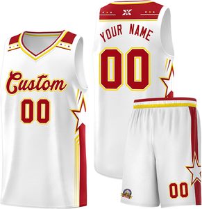 Custom <b>Maroon</b> Basketball Jersey Set With Gold Numbers And Stars V-Neck Sleeveless Mesh Uniform For Adults Unisex - Product Image 2