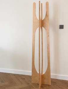 Porte-manteau moderne en bois sur pied pour entrée, rangement minimaliste, meuble de salon, 2 crochets, structure stable - Product Image 2