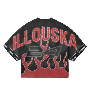 Camiseta de Baloncesto Personalizada para Hombre, Diseño de Llamas Rojas sobre Negro, Manga Corta, Malla Transpirable, Estilo Deportivo Urbano, Talla Grande - Product Image 2