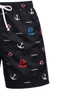 Shorts de bain personnalisés pour hommes à imprimé nautique, séchage rapide, taille élastique avec cordon de serrage, maillot de bain d'été, logo personnalisé, fournisseur OEM - Product Image 4