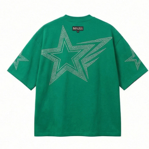 T-shirt vert surdimensionné pour homme Malika, manches courtes, col rond, imprimé pailleté, motif étoile, style streetwear, jersey tricoté respirant - Product Image 4