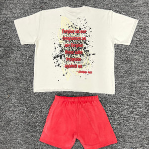 Ensemble T-shirt et short en coton délavé personnalisé pour homme – 2 pièces avec broderie et délavage acide – Grandes tailles - Product Image 3