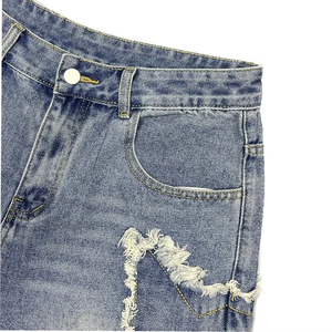 Pantalones Cortos de Mezclilla Rotos de Cintura Alta para Hombre, Estilo Casual con Botones, Tejido de Algodón - Product Image 6