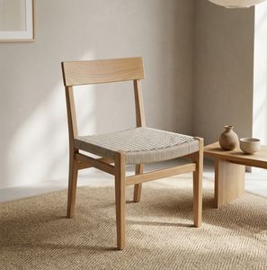 Silla de Comedor Moderna Merryjane, Madera de Teca Premium, Mimbre Ecológico, Estilo Nórdico/Minimalista, para Hoteles, Casas de Campo y Cocinas - Product Image 1