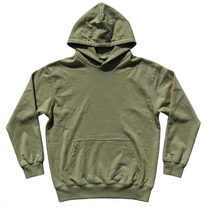 Sweat à capuche en molleton épais vert olive uni, coupe droite, épaules tombantes, style streetwear, unisexe, haut de mode - Product Image 1