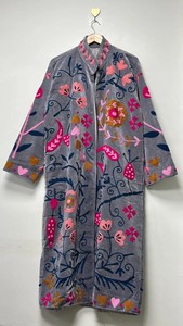 Long Velvet Suzani Jacket Elegant Ethnic Statement Outerwear Festival Wear Cotton Embroidered Eco-Friendly Breathable Floral - Product Image 4